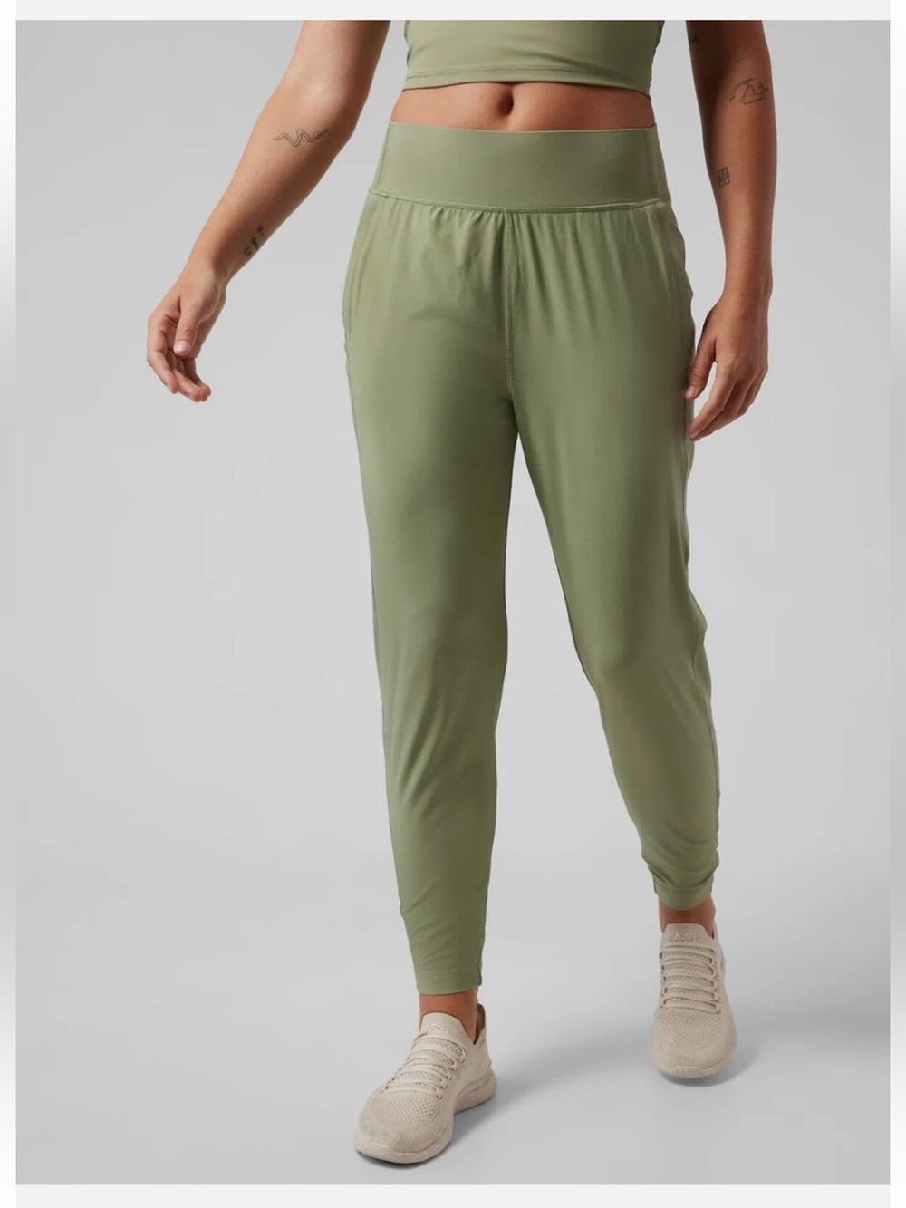 Athleta Women’s Run With It Pant - Eucalyptus Olive color.